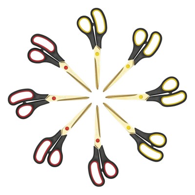 8 Inch Office Scissors Set 8 Pack Scissors Set With Soft Grip Handles & Gold Titanium Sharp Blades For Cutting Paper Fabric