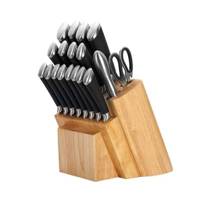 19-Piece Stainless Steel Kitchen Knife Set with Wooden Storage Block Scissors and Blade Sharpener