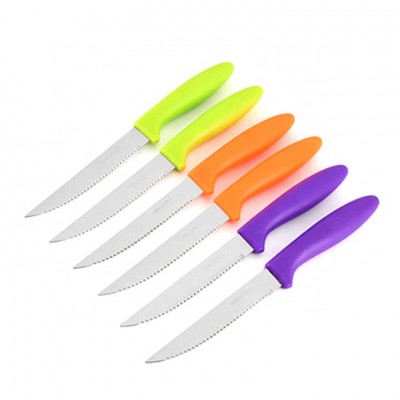 6 Pcs Plastic Color Handle Stainless Steel Serrated Steak Knife Set